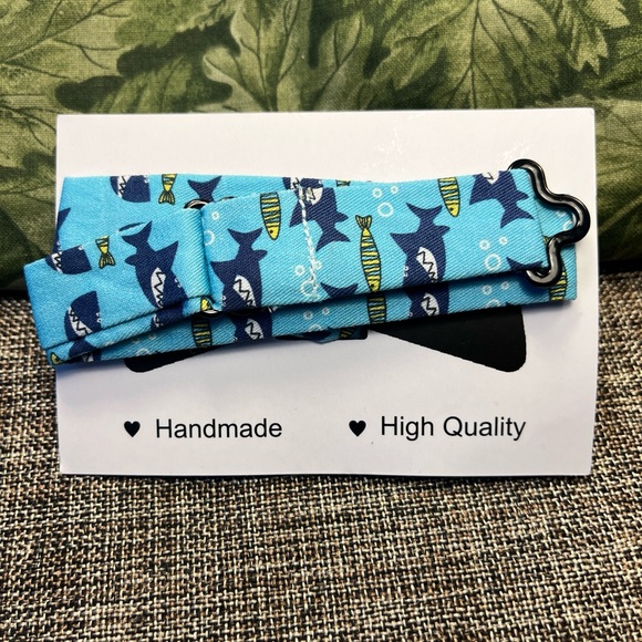 77-PTT New Never Used  OCIA Handmade Toddlers Blue Sharks Bow Tie High Quality - Picture 4 of 7